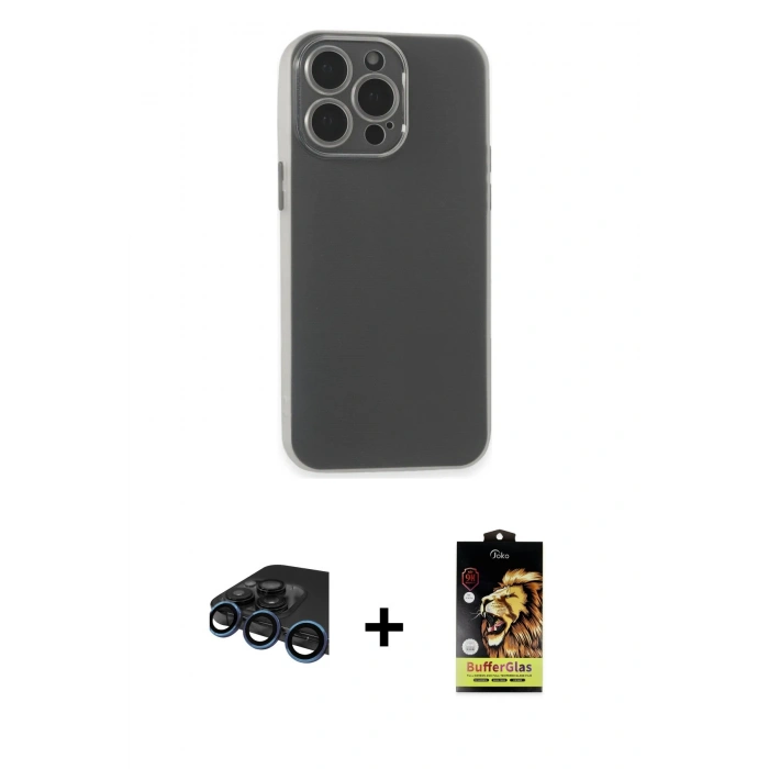 MARSİLYAN™- iPhone 15 Pro Kılıf Atlas Minimal Prime - Siyah Buffer Cam Ekran Koruyucu + Raze Metal Kamera Lens - LT