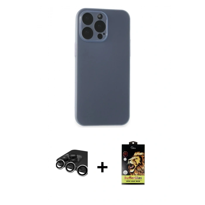 MARSİLYAN™- iPhone 15 Pro Kılıf Atlas Minimal Prime - Siyah Buffer Cam Ekran Koruyucu + Raze Metal Kamera Lens - GS