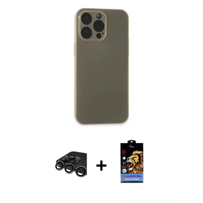 MARSİLYAN™- iPhone 15 Pro Kılıf Atlas Minimal Prime - Siyah Buffer Hayalet Cam Ekran Koruyucu + Raze Metal Kamera Lens - TMGI