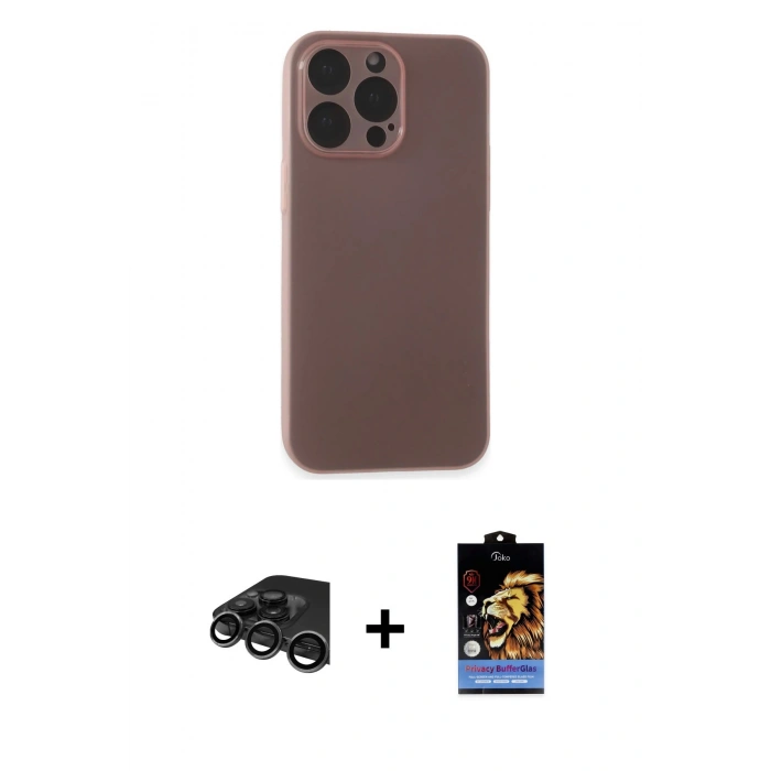 MARSİLYAN™- iPhone 15 Pro Kılıf Atlas Minimal Prime - Siyah Buffer Hayalet Cam Ekran Koruyucu + Raze Metal Kamera Lens - TMGI