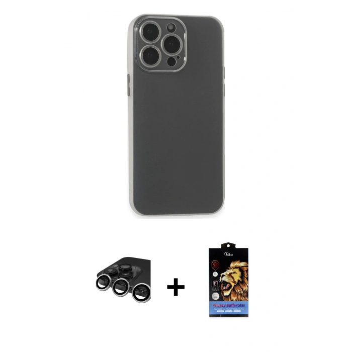 MARSİLYAN™- iPhone 15 Pro Kılıf Atlas Minimal Prime - Siyah Buffer Hayalet Cam Ekran Koruyucu + Raze Metal Kamera Lens - GS