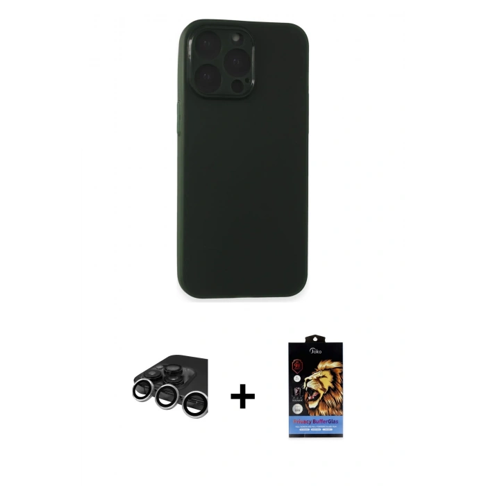 MARSİLYAN™- iPhone 15 Pro Kılıf Atlas Minimal Prime - Siyah Buffer Hayalet Cam Ekran Koruyucu + Raze Metal Kamera Lens - GS