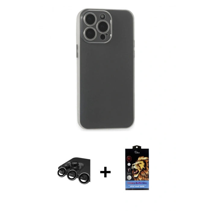 MARSİLYAN™- iPhone 15 Pro Kılıf Atlas Minimal Prime - Siyah Buffer Hayalet Cam Ekran Koruyucu + Raze Metal Kamera Lens - TMGI