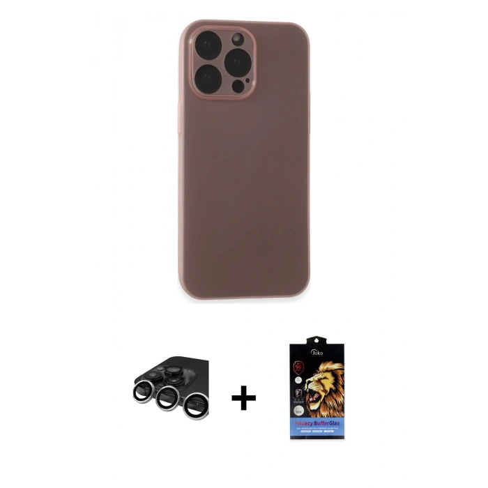 MARSİLYAN™- iPhone 15 Pro Kılıf Atlas Minimal Prime - Siyah Buffer Hayalet Cam Ekran Koruyucu + Raze Metal Kamera Lens - GS