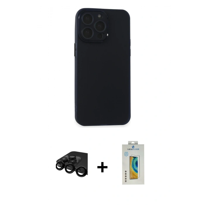 MARSİLYAN™- iPhone 15 Pro Kılıf Atlas Minimal Prime - Siyah Polymer Nano Ekran Koruyucu + Raze Metal Kamera Lens - SH