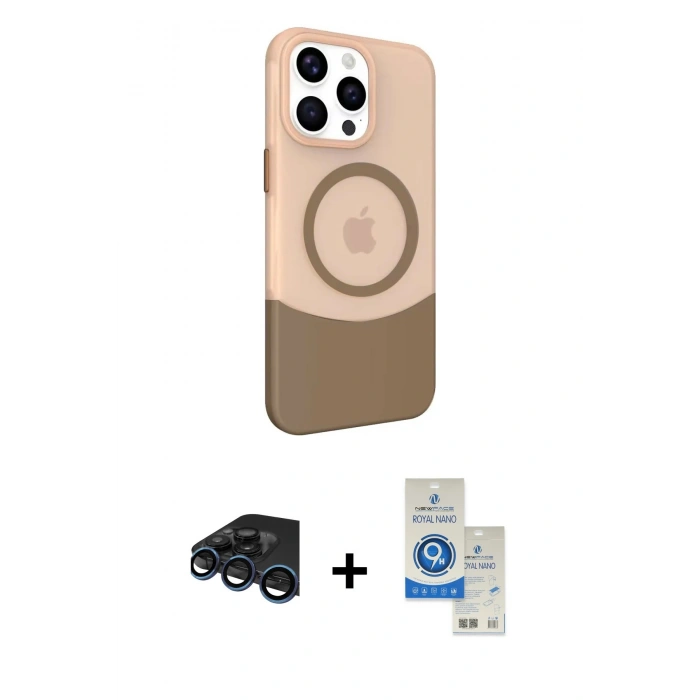 MARSİLYAN™- iPhone 15 Pro Kılıf Çekirdek Asil Özel Seri - Şeffaf Royal Nano Ekran Koruyucu + Lacivert Raze Metal Kamera Lens