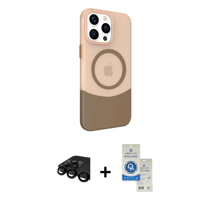 MARSİLYAN™- iPhone 15 Pro Kılıf Çekirdek Asil Özel Seri - Şeffaf Royal Nano Ekran Koruyucu + Raze Metal Kamera Lens - SH