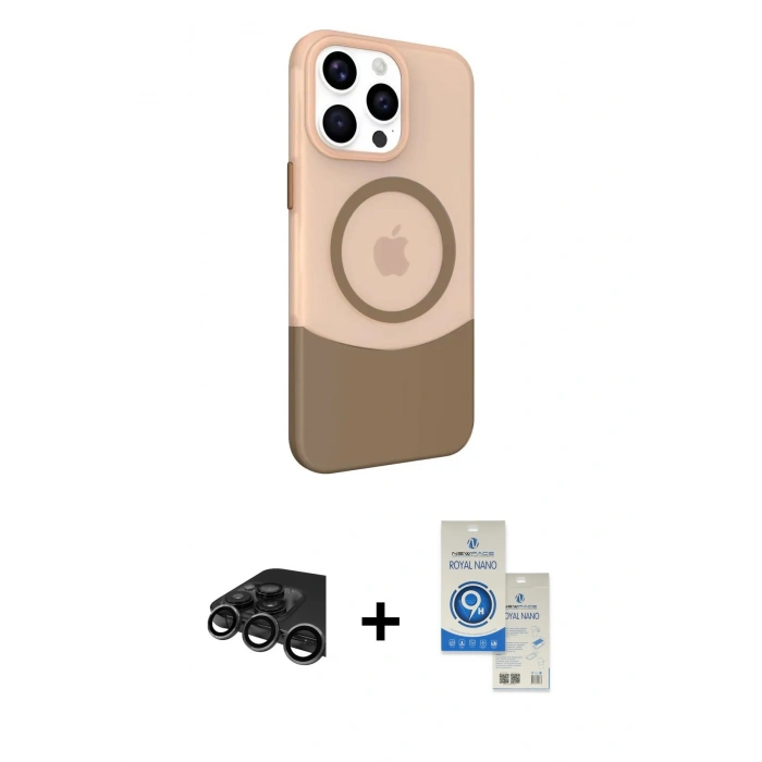 MARSİLYAN™- iPhone 15 Pro Kılıf Çekirdek Asil Özel Seri - Şeffaf Royal Nano Ekran Koruyucu + Raze Metal Kamera Lens - TMGI