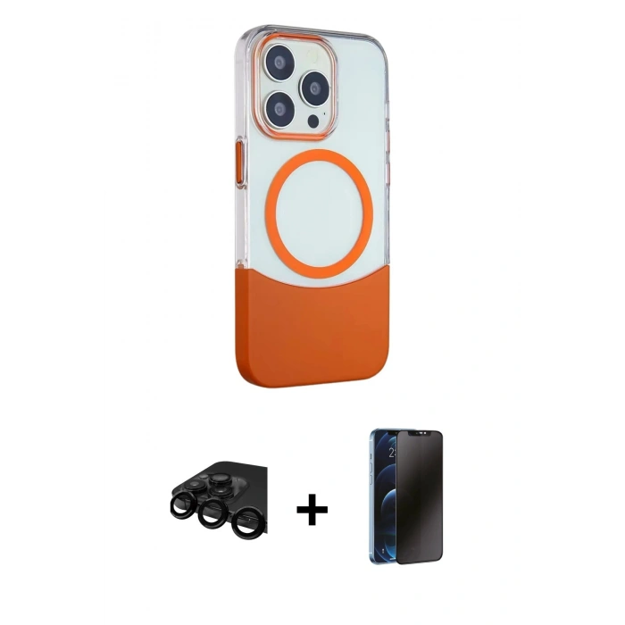 MARSİLYAN™- iPhone 15 Pro Kılıf Çekirdek Asil Özel Seri - Siyah 3D Antistatik Hayalet Cam Ekran Koruyucu + Raze Metal Kamera Lens - SH