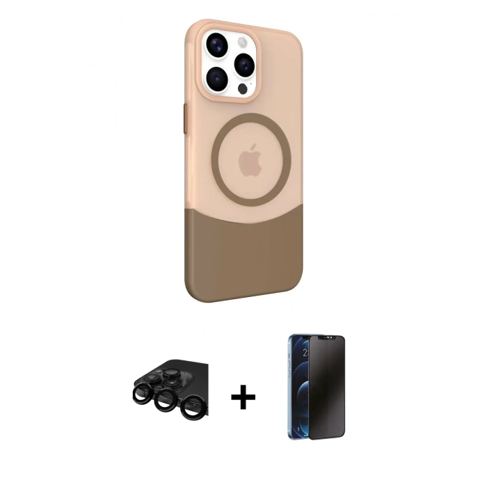 MARSİLYAN™- iPhone 15 Pro Kılıf Çekirdek Asil Özel Seri - Siyah 3D Antistatik Hayalet Cam Ekran Koruyucu + Raze Metal Kamera Lens - SH