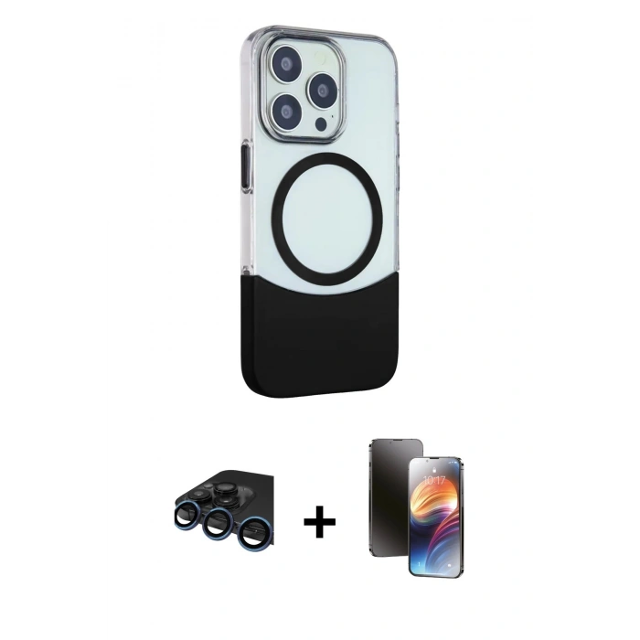 MARSİLYAN™- iPhone 15 Pro Kılıf Çekirdek Asil Özel Seri - Siyah 3D Antistatik Mat Seramik Nano Ekran Koruyucu + Raze Metal Kamera Lens - LT