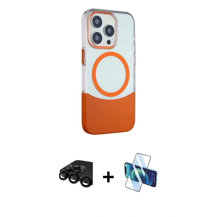 MARSİLYAN™- iPhone 15 Pro Kılıf Çekirdek Asil Özel Seri - Siyah 3D Antistatik Seramik Nano Ekran Koruyucu + Siyah Raze Metal Kamera Lens