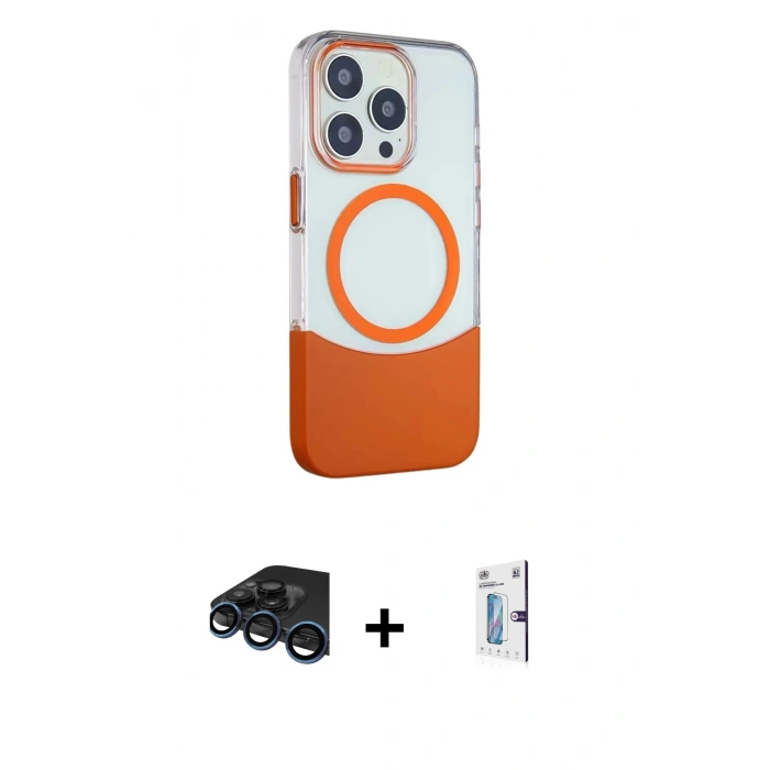 MARSİLYAN™- iPhone 15 Pro Kılıf Çekirdek Asil Özel Seri - Siyah Bilvis 0.18mm Plus Cam Ekran Koruyucu + Raze Metal Kamera Lens - LT