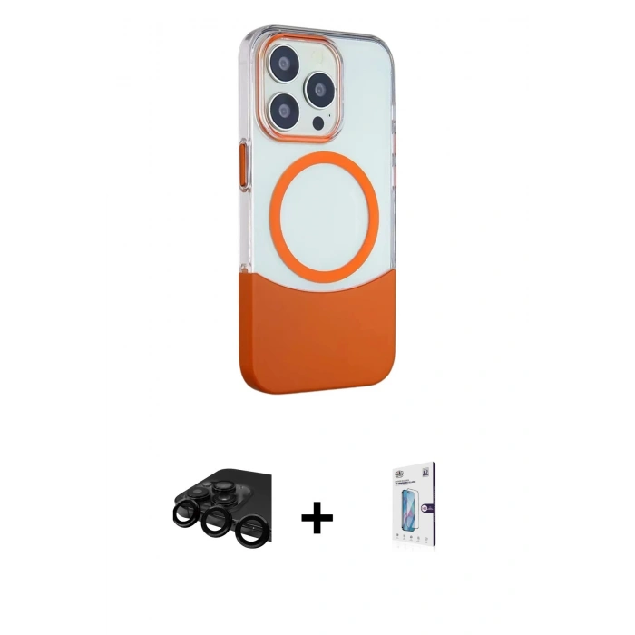 MARSİLYAN™- iPhone 15 Pro Kılıf Çekirdek Asil Özel Seri - Siyah Bilvis 0.18mm Plus Cam Ekran Koruyucu + Raze Metal Kamera Lens - SH
