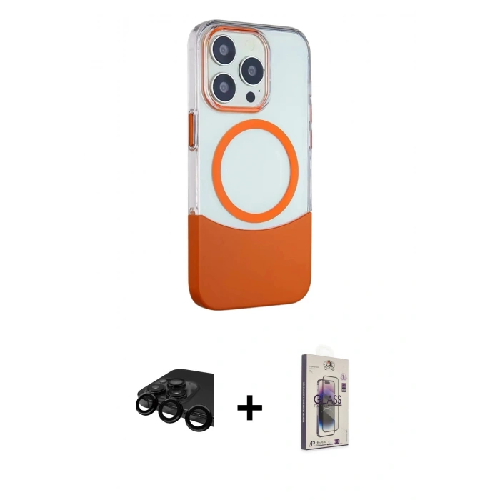 MARSİLYAN™- iPhone 15 Pro Kılıf Çekirdek Asil Özel Seri - Siyah Bilvis 3D Cam Ekran Koruyucu + Raze Metal Kamera Lens - SH