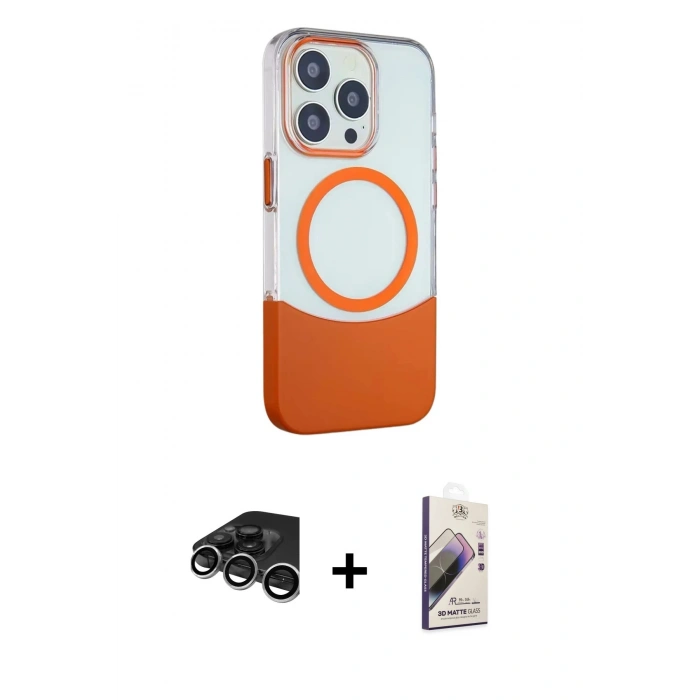 MARSİLYAN™- iPhone 15 Pro Kılıf Çekirdek Asil Özel Seri - Siyah Bilvis 3D Mat Cam Ekran Koruyucu + Raze Metal Kamera Lens - GS