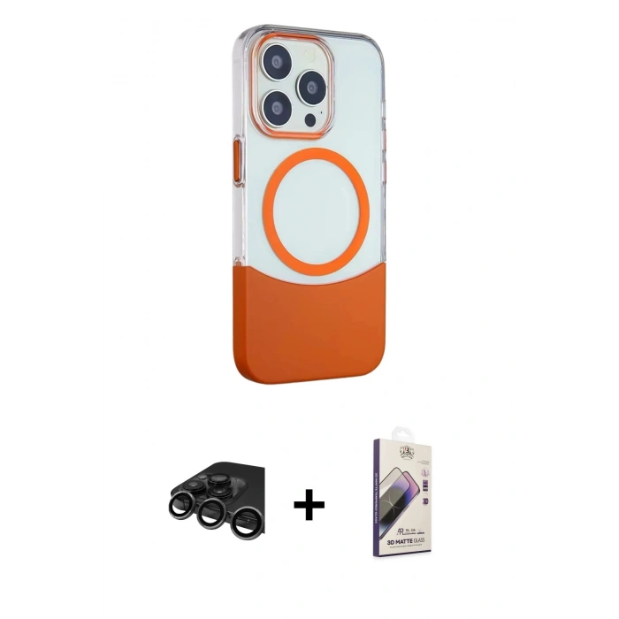MARSİLYAN™- iPhone 15 Pro Kılıf Çekirdek Asil Özel Seri - Siyah Bilvis 3D Mat Cam Ekran Koruyucu + Raze Metal Kamera Lens - TMGI