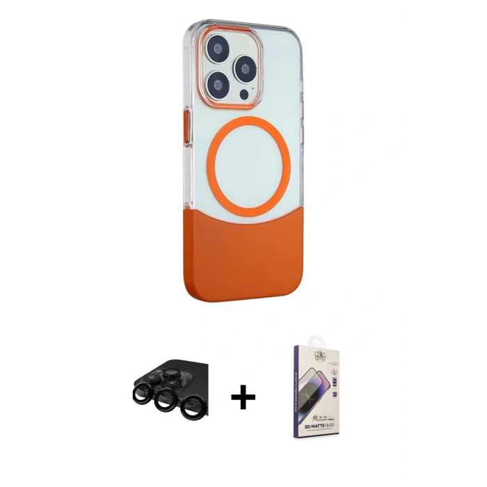 MARSİLYAN™- iPhone 15 Pro Kılıf Çekirdek Asil Özel Seri - Siyah Bilvis 3D Mat Cam Ekran Koruyucu + Raze Metal Kamera Lens - SH