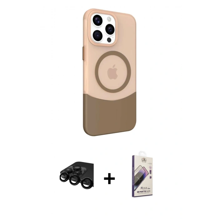 MARSİLYAN™- iPhone 15 Pro Kılıf Çekirdek Asil Özel Seri - Siyah Bilvis 3D Mat Cam Ekran Koruyucu + Raze Metal Kamera Lens - SH
