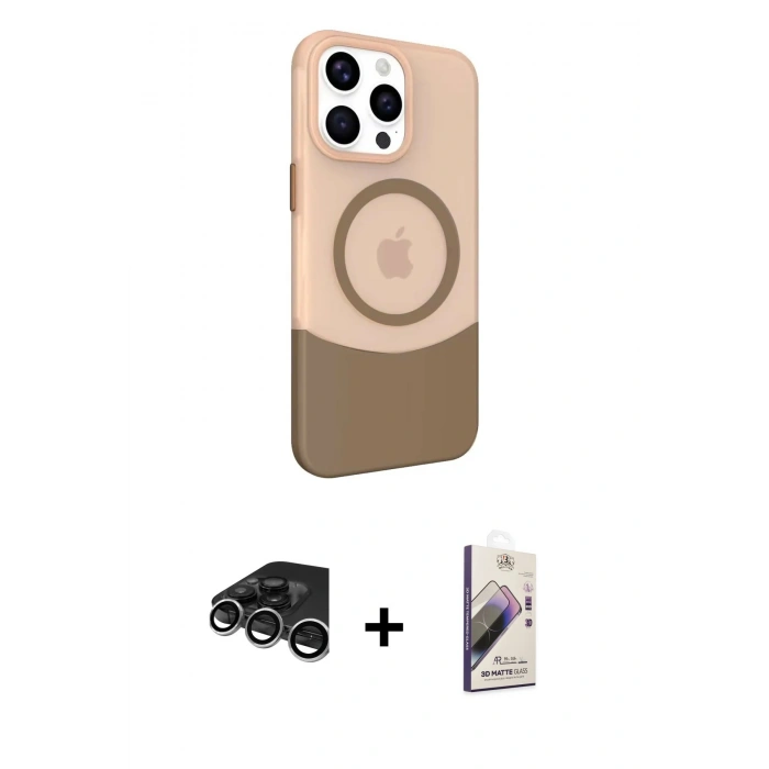 MARSİLYAN™- iPhone 15 Pro Kılıf Çekirdek Asil Özel Seri - Siyah Bilvis 3D Mat Cam Ekran Koruyucu + Raze Metal Kamera Lens - GS