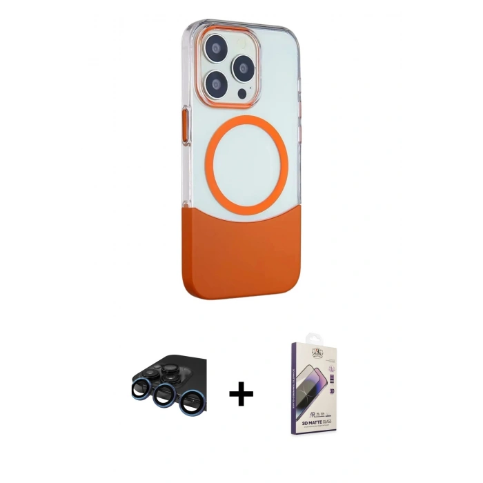MARSİLYAN™- iPhone 15 Pro Kılıf Çekirdek Asil Özel Seri - Siyah Bilvis 3D Mat Cam Ekran Koruyucu + Raze Metal Kamera Lens - LT
