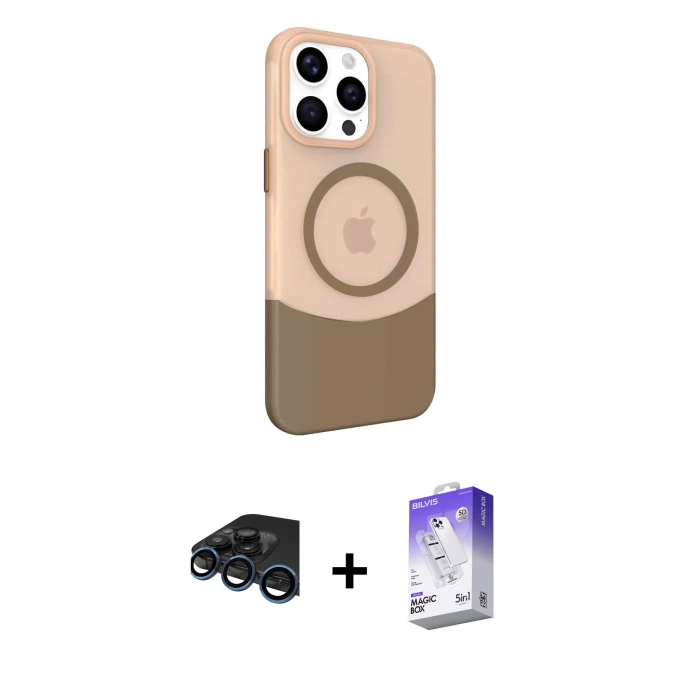 MARSİLYAN™- iPhone 15 Pro Kılıf Çekirdek Asil Özel Seri - Siyah Bilvis 5in1 3D Magic Cam Ekran Koruyucu + Raze Metal Kamera Lens - LT