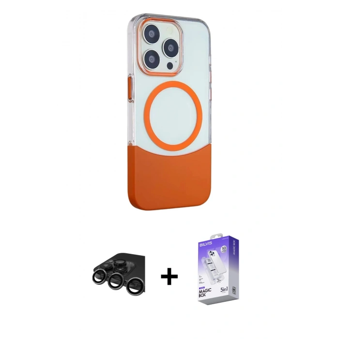 MARSİLYAN™- iPhone 15 Pro Kılıf Çekirdek Asil Özel Seri - Siyah Bilvis 5in1 3D Magic Cam Ekran Koruyucu + Raze Metal Kamera Lens - TMGI