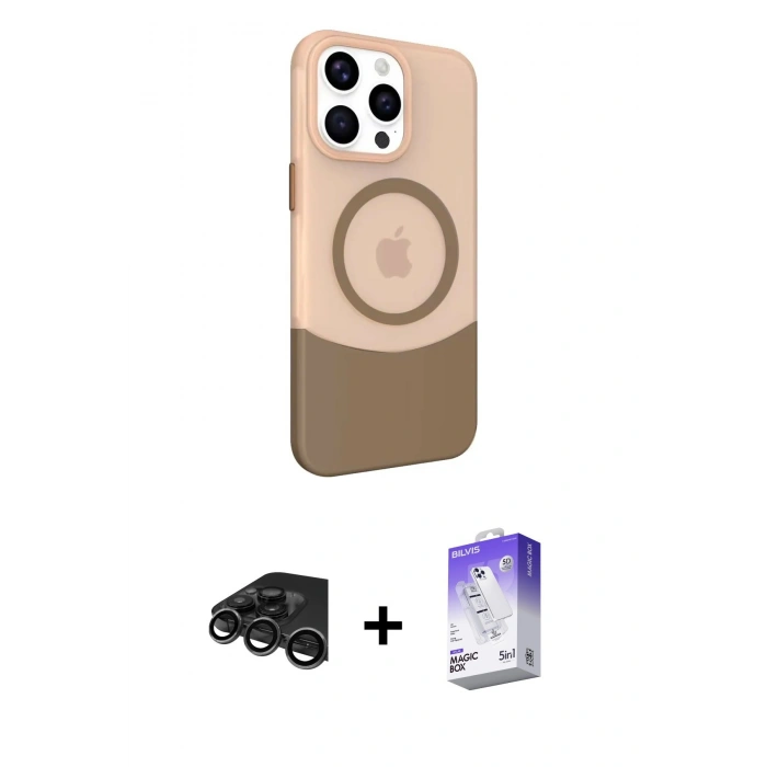 MARSİLYAN™- iPhone 15 Pro Kılıf Çekirdek Asil Özel Seri - Siyah Bilvis 5in1 3D Magic Cam Ekran Koruyucu + Raze Metal Kamera Lens - TMGI