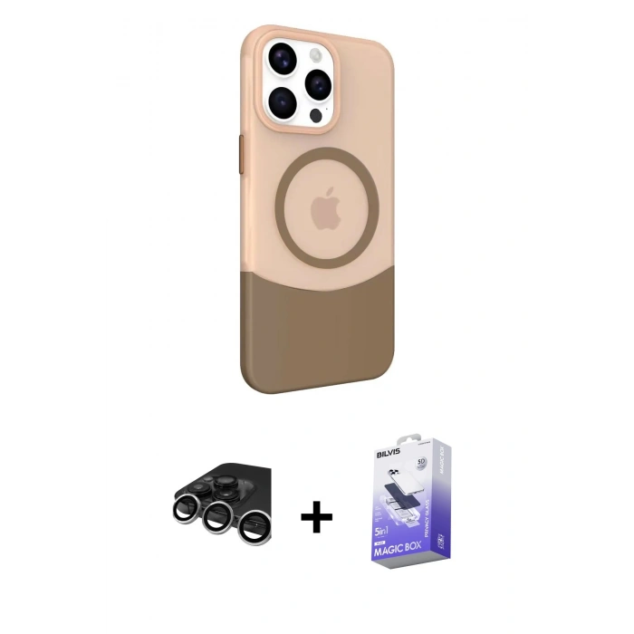 MARSİLYAN™- iPhone 15 Pro Kılıf Çekirdek Asil Özel Seri - Siyah Bilvis 5in1 5D Magic Hayalet Cam Ekran Koruyucu + Raze Metal Kamera Lens - GS