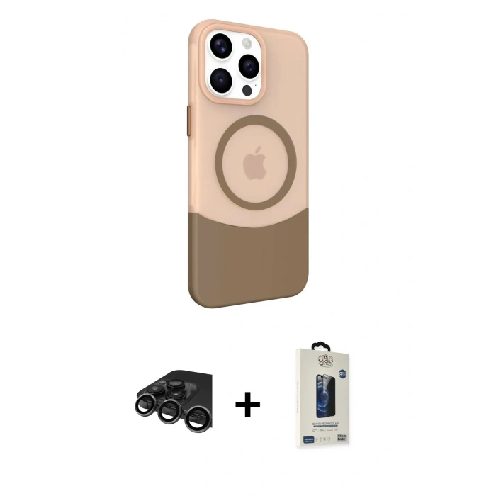 MARSİLYAN™- iPhone 15 Pro Kılıf Çekirdek Asil Özel Seri - Siyah Bilvis Hayalet Cam Ekran Koruyucu + Raze Metal Kamera Lens - TMGI