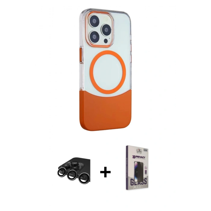 MARSİLYAN™- iPhone 15 Pro Kılıf Çekirdek Asil Özel Seri - Siyah Bilvis Hayalet Cam Ekran Koruyucu + Raze Metal Kamera Lens - TMGI