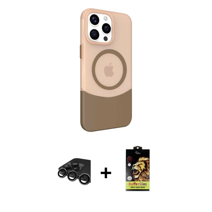 MARSİLYAN™- iPhone 15 Pro Kılıf Çekirdek Asil Özel Seri - Siyah Buffer Cam Ekran Koruyucu + Raze Metal Kamera Lens - TMGI