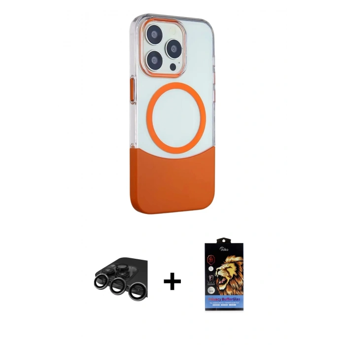 MARSİLYAN™- iPhone 15 Pro Kılıf Çekirdek Asil Özel Seri - Siyah Buffer Hayalet Cam Ekran Koruyucu + Raze Metal Kamera Lens - TMGI