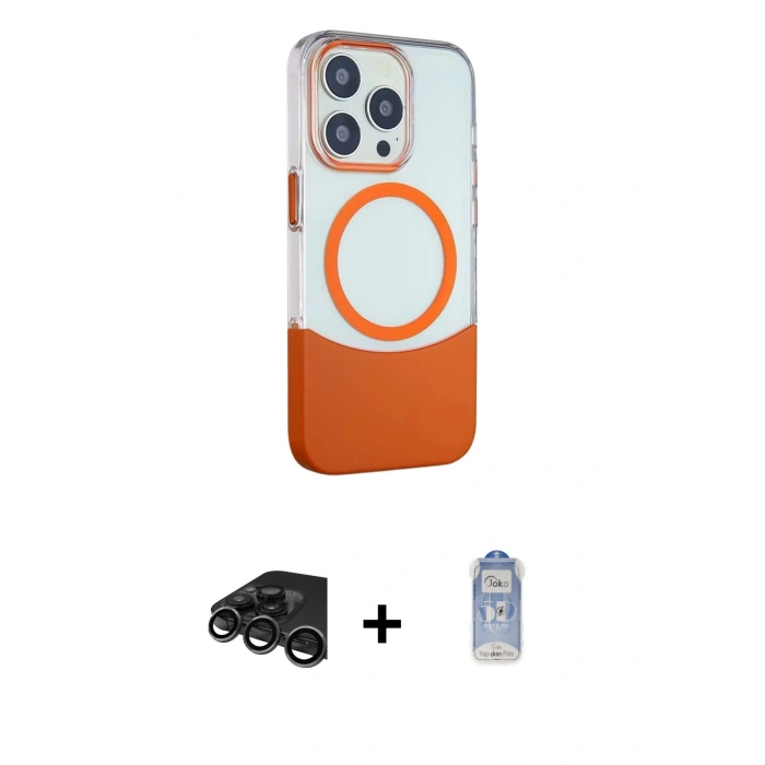 MARSİLYAN™- iPhone 15 Pro Kılıf Çekirdek Asil Özel Seri - Siyah Joko Magic 5D Cam + Raze Metal Kamera Lens - TMGI