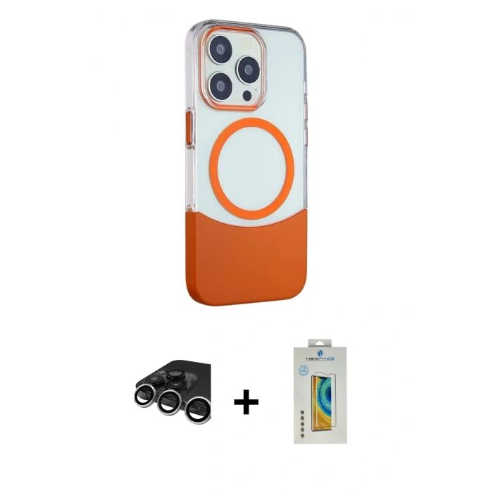 MARSİLYAN™- iPhone 15 Pro Kılıf Çekirdek Asil Özel Seri - Siyah Polymer Nano Ekran Koruyucu + Gümüş Raze Metal Kamera Lens