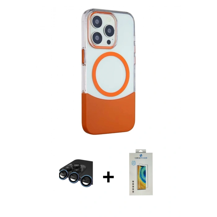 MARSİLYAN™- iPhone 15 Pro Kılıf Çekirdek Asil Özel Seri - Siyah Polymer Nano Ekran Koruyucu + Raze Metal Kamera Lens - LT