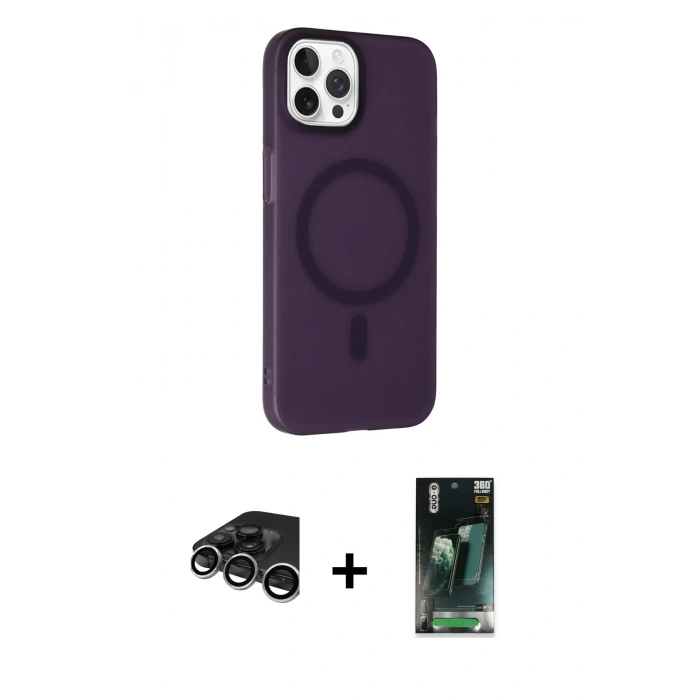 MARSİLYAN™- iPhone 15 Pro Kılıf Çekirdek Modern Prime - Şeffaf 360 Full Body Arka Koruyucu + Raze Metal Kamera Lens - GS