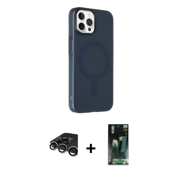 MARSİLYAN™- iPhone 15 Pro Kılıf Çekirdek Modern Prime - Şeffaf 360 Full Body Arka Koruyucu + Raze Metal Kamera Lens - GS