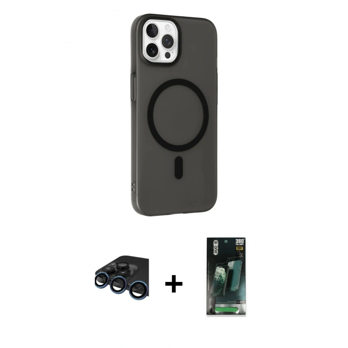 MARSİLYAN™- iPhone 15 Pro Kılıf Çekirdek Modern Prime - Şeffaf 360 Full Body Arka Koruyucu + Raze Metal Kamera Lens - LT