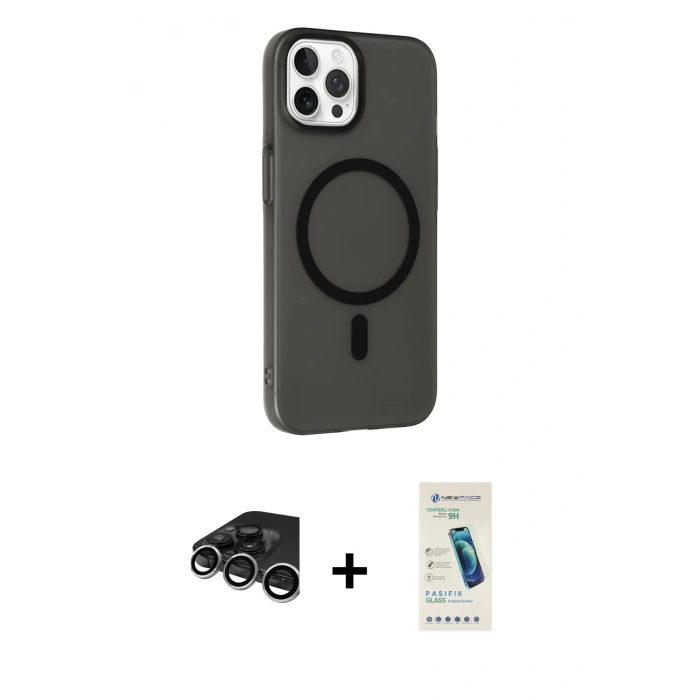 MARSİLYAN™- iPhone 15 Pro Kılıf Çekirdek Modern Prime - Şeffaf Pasifik Cam Ekran Koruyucu + Raze Metal Kamera Lens - GS