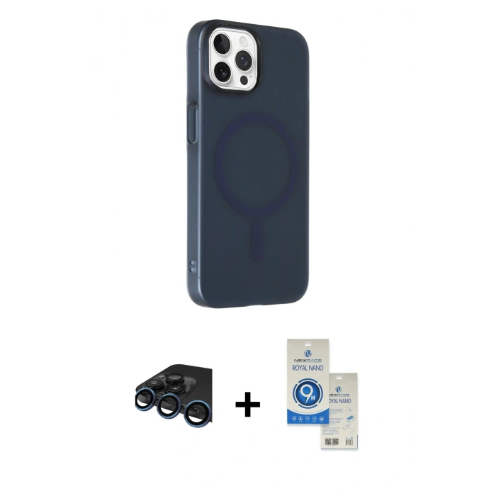 MARSİLYAN™- iPhone 15 Pro Kılıf Çekirdek Modern Prime - Şeffaf Royal Nano Ekran Koruyucu + Raze Metal Kamera Lens - LT