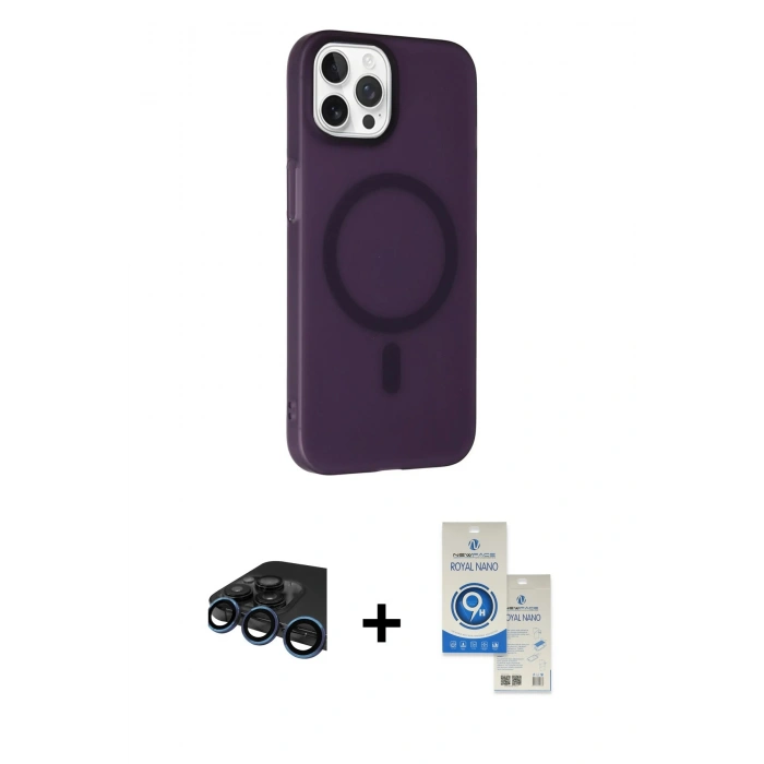 MARSİLYAN™- iPhone 15 Pro Kılıf Çekirdek Modern Prime - Şeffaf Royal Nano Ekran Koruyucu + Raze Metal Kamera Lens - LT
