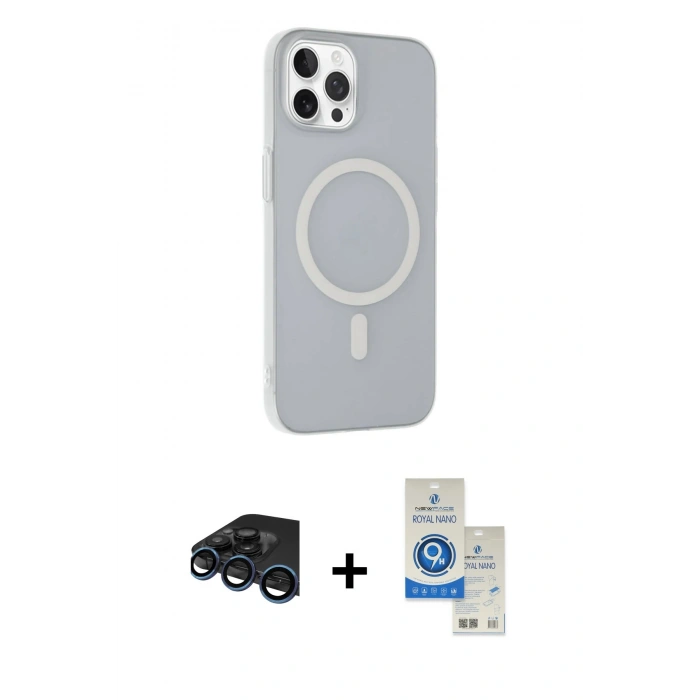 MARSİLYAN™- iPhone 15 Pro Kılıf Çekirdek Modern Prime - Şeffaf Royal Nano Ekran Koruyucu + Raze Metal Kamera Lens - LT
