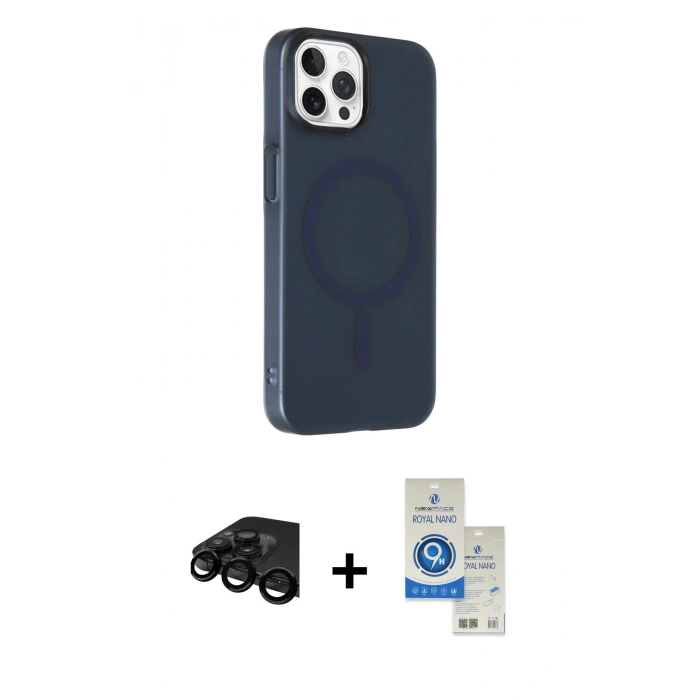 MARSİLYAN™- iPhone 15 Pro Kılıf Çekirdek Modern Prime - Şeffaf Royal Nano Ekran Koruyucu + Raze Metal Kamera Lens - SH