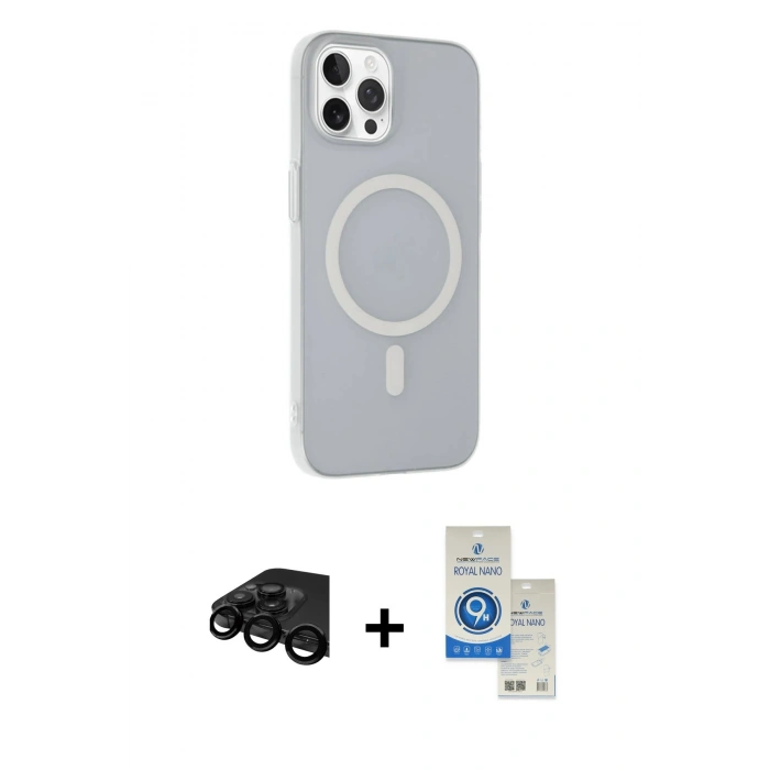 MARSİLYAN™- iPhone 15 Pro Kılıf Çekirdek Modern Prime - Şeffaf Royal Nano Ekran Koruyucu + Raze Metal Kamera Lens - SH