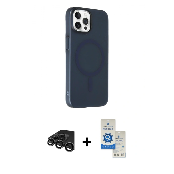 MARSİLYAN™- iPhone 15 Pro Kılıf Çekirdek Modern Prime - Şeffaf Royal Nano Ekran Koruyucu + Raze Metal Kamera Lens - TMGI