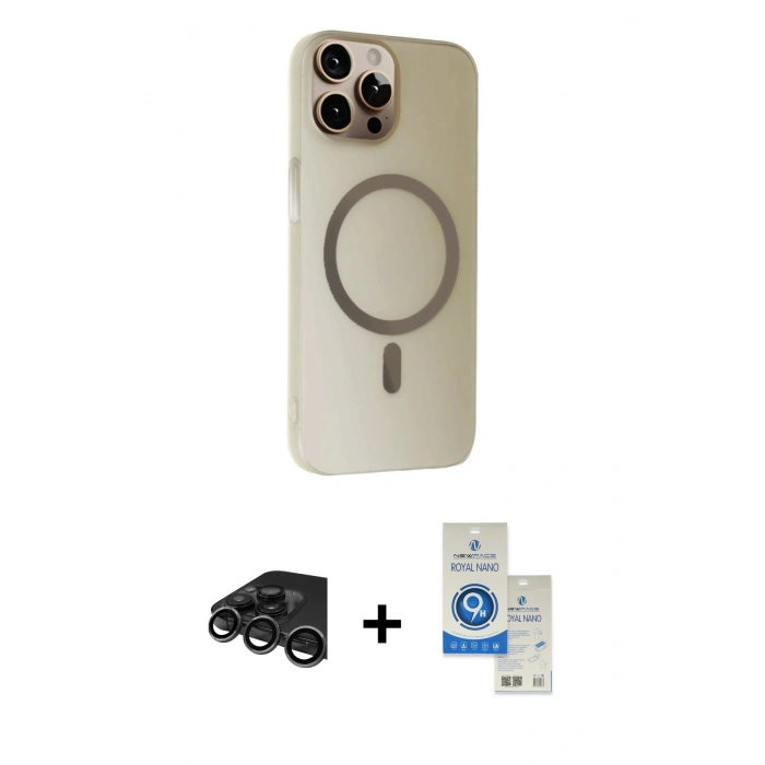 MARSİLYAN™- iPhone 15 Pro Kılıf Çekirdek Modern Prime - Şeffaf Royal Nano Ekran Koruyucu + Raze Metal Kamera Lens - TMGI