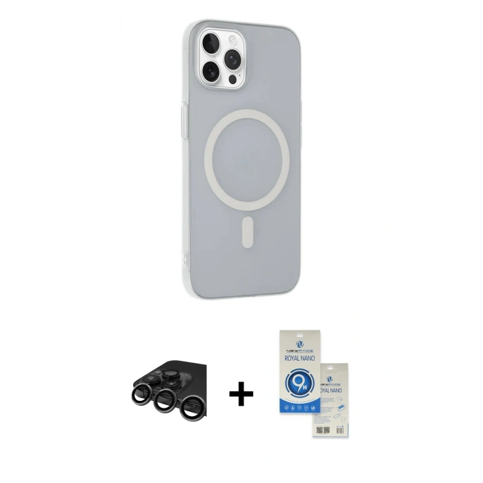 MARSİLYAN™- iPhone 15 Pro Kılıf Çekirdek Modern Prime - Şeffaf Royal Nano Ekran Koruyucu + Raze Metal Kamera Lens - TMGI