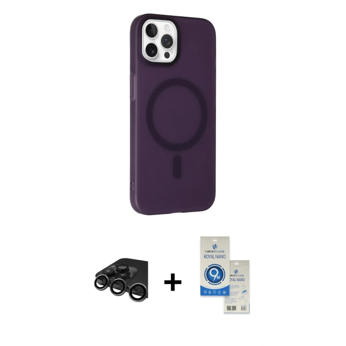 MARSİLYAN™- iPhone 15 Pro Kılıf Çekirdek Modern Prime - Şeffaf Royal Nano Ekran Koruyucu + Raze Metal Kamera Lens - TMGI