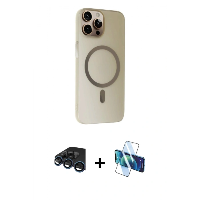 MARSİLYAN™- iPhone 15 Pro Kılıf Çekirdek Modern Prime - Siyah 3D Antistatik Cam Ekran Koruyucu + Raze Metal Kamera Lens - LT